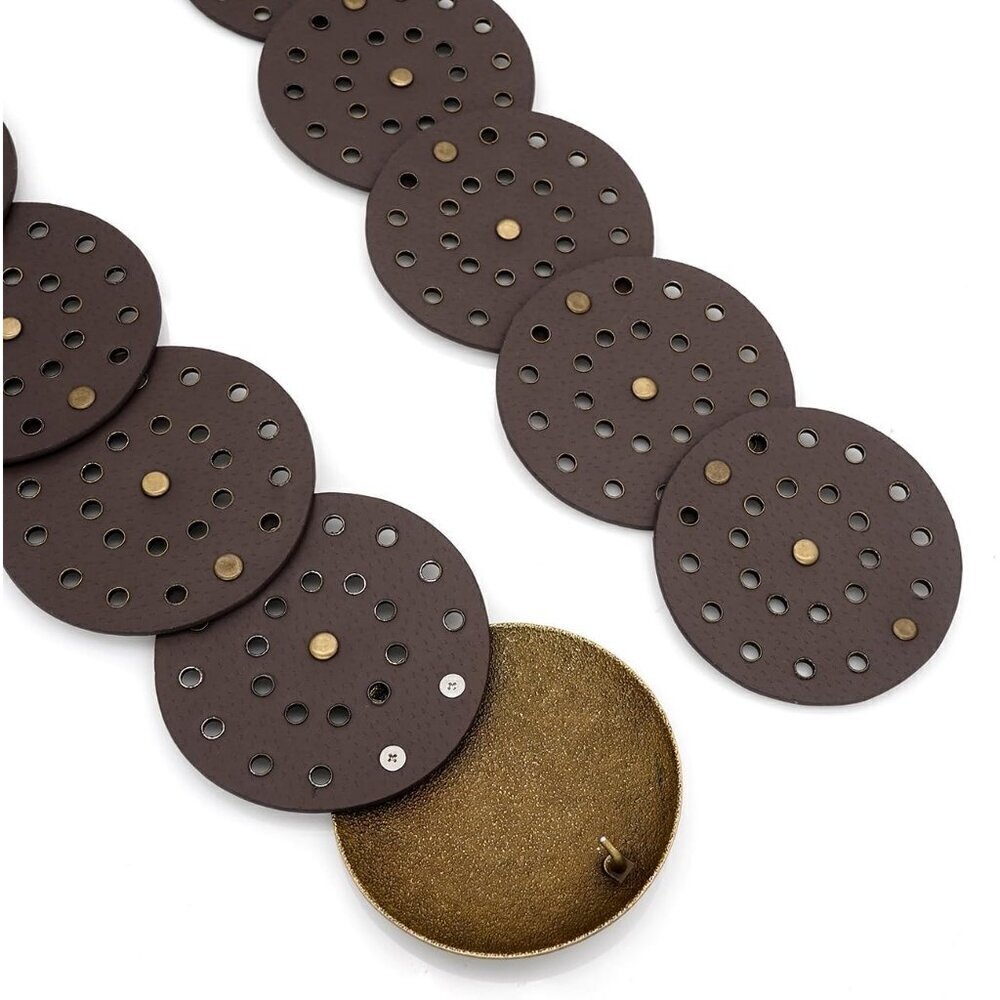 Wide Brown Disc Belt for Women Boho Concho Leather Belts Western Waist Belt - Picture 5 of 6